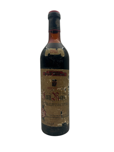 Flaske af Vecchie San Rocco 1961 med gammel etiket