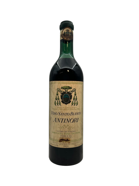 Flaske af Vino Santo Bianco Antinori 1970 med etikette